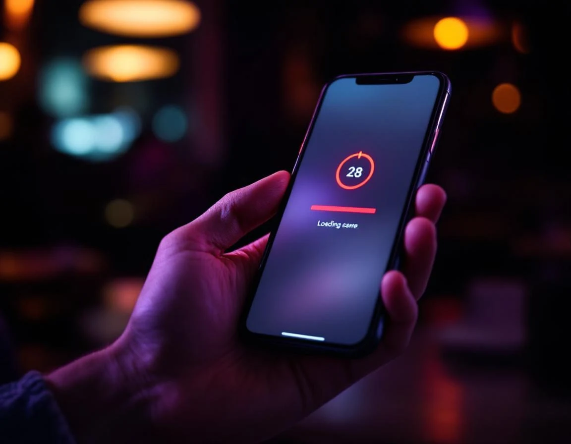 Smartphone met loading progress en LCP-timer, mobile performance gevoel