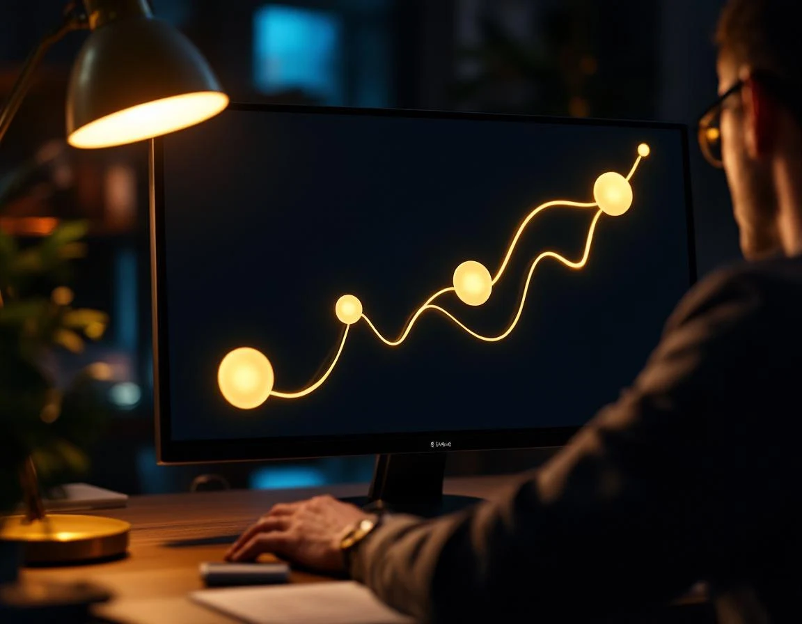 Project manager bekijkt 5-stappen flow visualisatie op groot scherm, Ineffable hoe-het-werkt